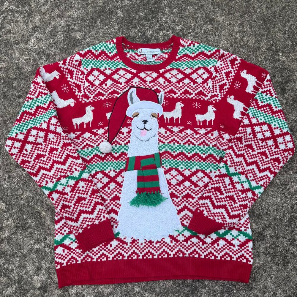 Jolly‎ Sweaters Red Christmas Llama Sweater - Size XL